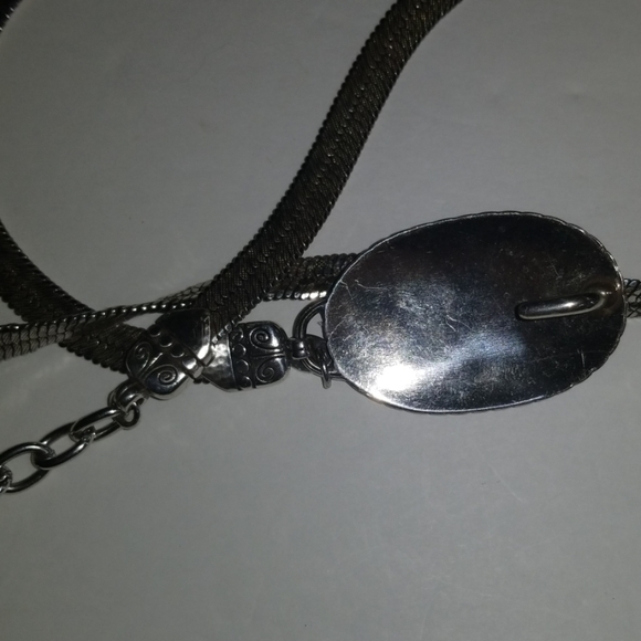 Belt Metal Herringbone Silver Tone Buckle Chain L